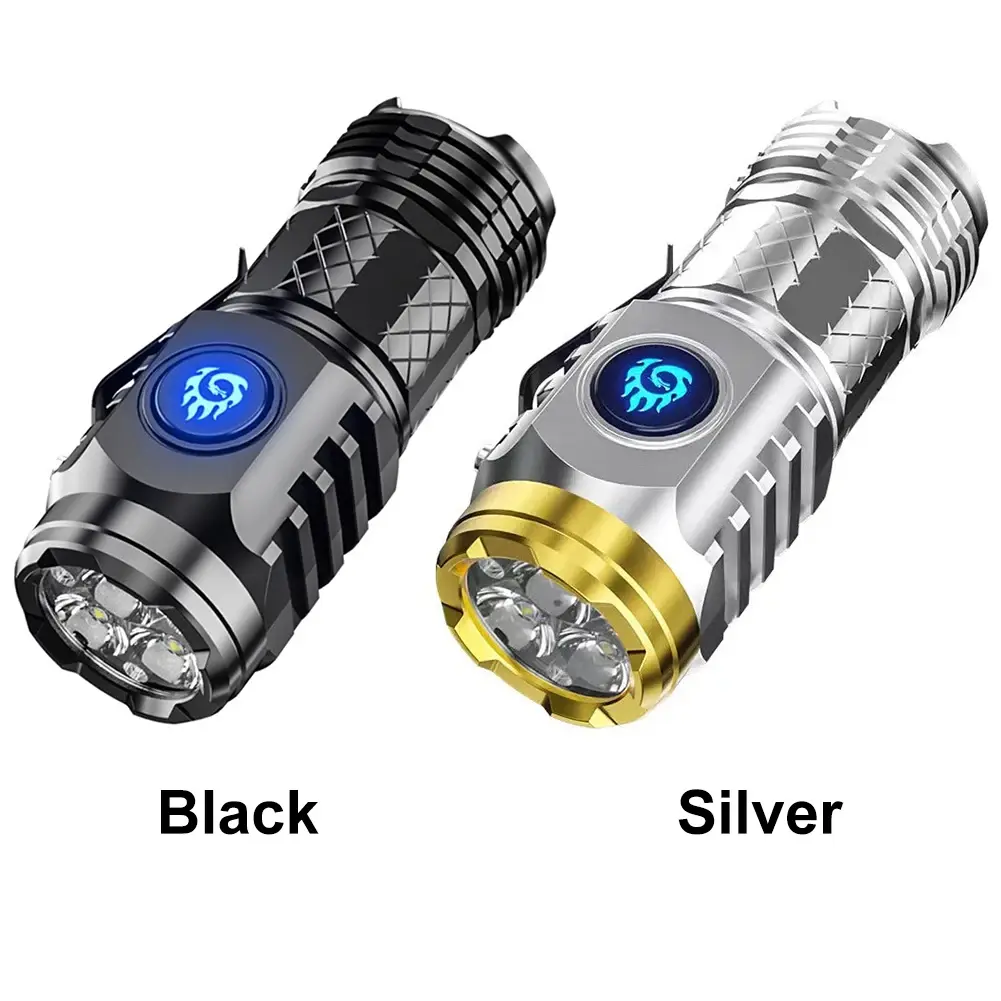 1-2Pcs Type-C Rechargeable Waterproof Flashlight Adjustable Brightness Flash Light Super Bright Powerful Handheld Flashlight