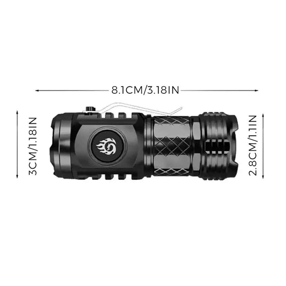 1-2Pcs Type-C Rechargeable Waterproof Flashlight Adjustable Brightness Flash Light Super Bright Powerful Handheld Flashlight
