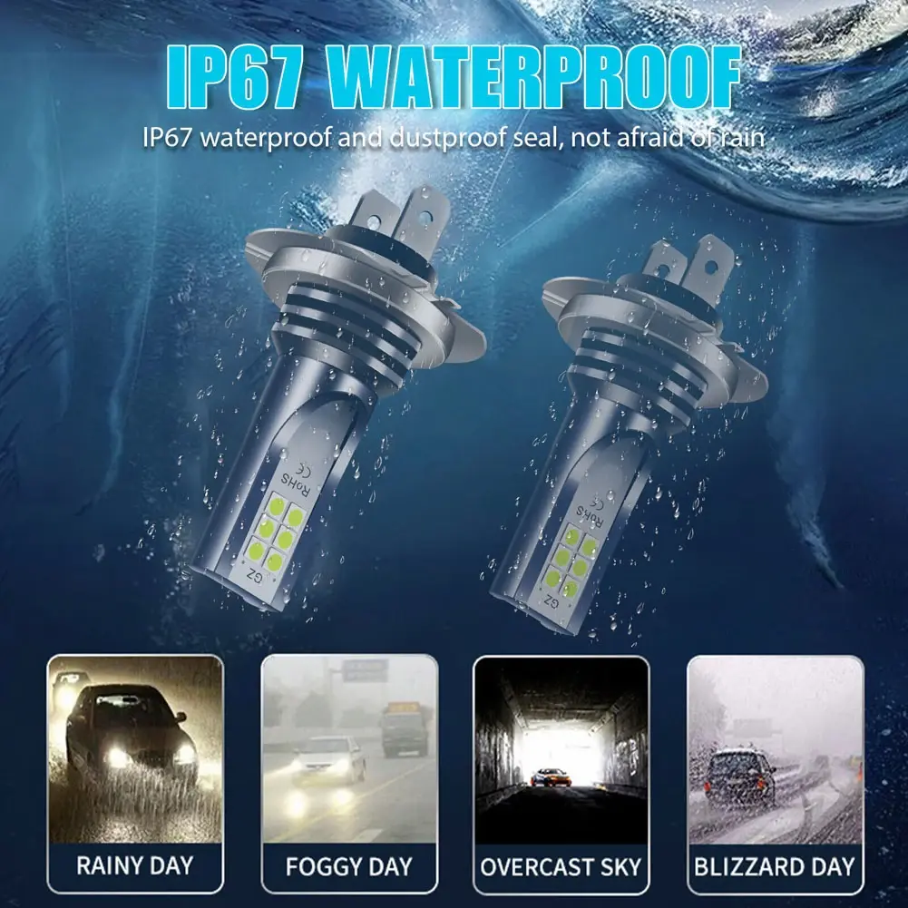 H7 LED Headlight Bulb 12/24V Car Fog Light Bulb 30000LM Car High Low Beam IP67 Waterproof Super Bright Brake Light Car Accessory
