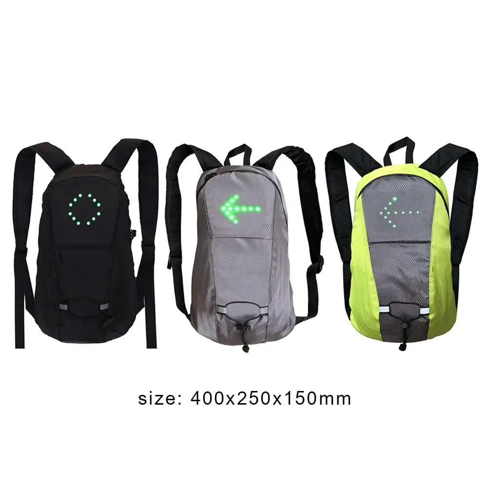 15L Polyester Bicycle Backpack LED Turn Signal Light Cycling Bag RC Safety Running Night Riding Bagpack 400x250x150mm