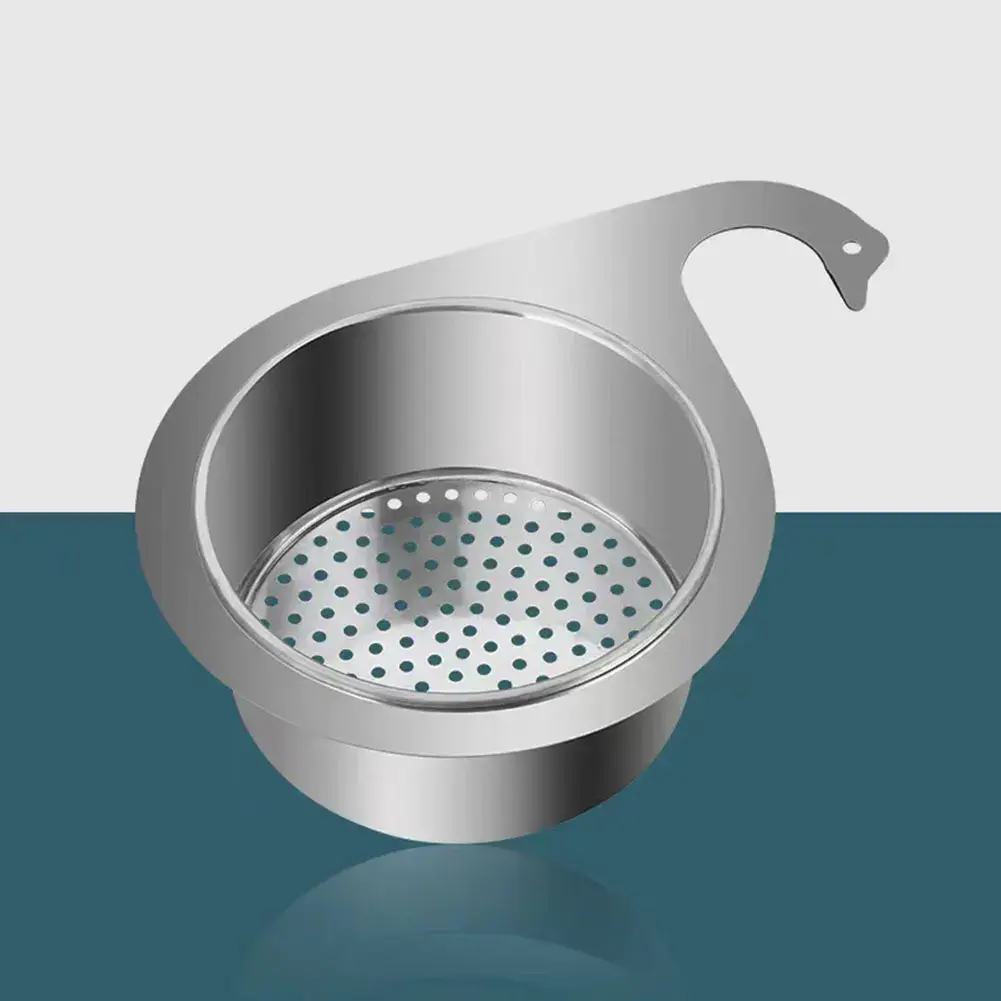 Stainless Steel Swan Sink Strainer Basket Kitchen Sink Garbage Filter Swan Dry And Wet Separation Hook Drain Rack