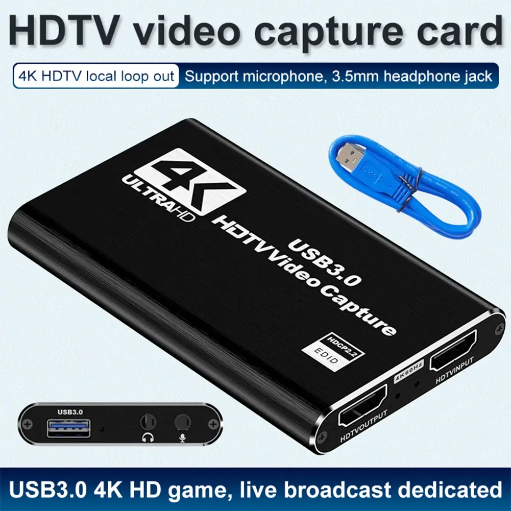 Video Capture Card Box 4K HDMI-Compatible Capture Card 4K 60Hz 30Hz 1080P 60FPS for Streaming for PS4 PC Game Capture Card