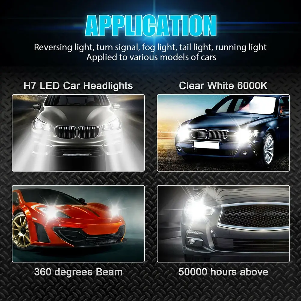 H7 LED Headlight Bulb 12/24V Car Fog Light Bulb 30000LM Car High Low Beam IP67 Waterproof Super Bright Brake Light Car Accessory