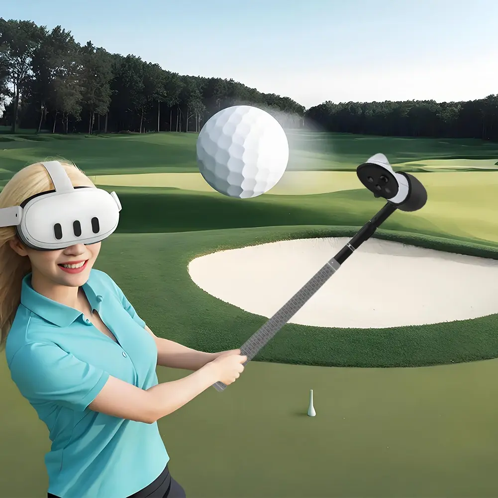 VR Golf Club VR Golf Handle Grip Non-Slip VR Golf Club Grip 80 Degree Keep Tracking for Meta Quest 3S/Quest 3/Quest 2 Controller