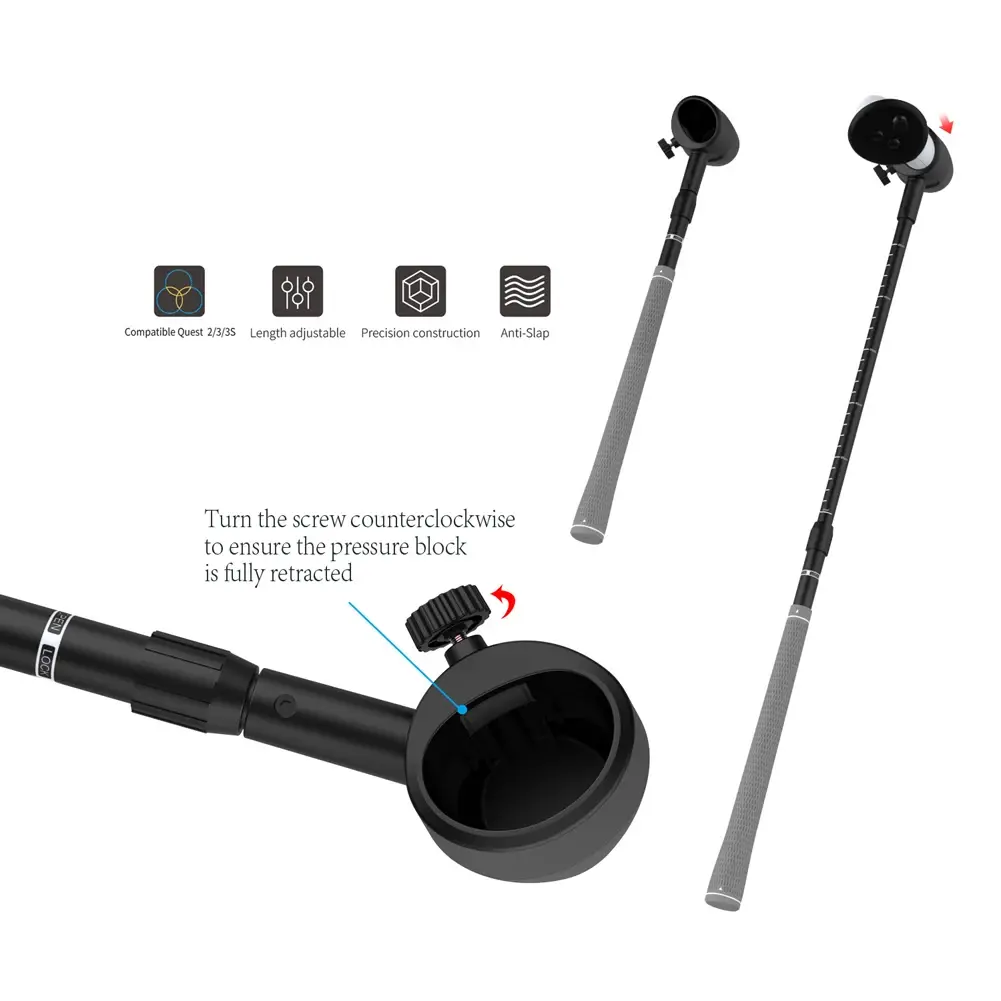 VR Golf Club VR Golf Handle Grip Non-Slip VR Golf Club Grip 80 Degree Keep Tracking for Meta Quest 3S/Quest 3/Quest 2 Controller