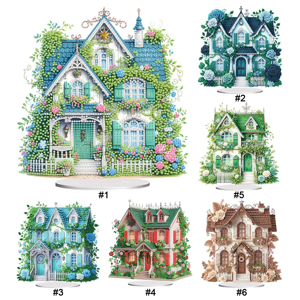 Flower House Diamond Painting Tabletop Ornaments Kit Diamond Painting Desktop Ornaments Kit for Home Office Desktop Decor