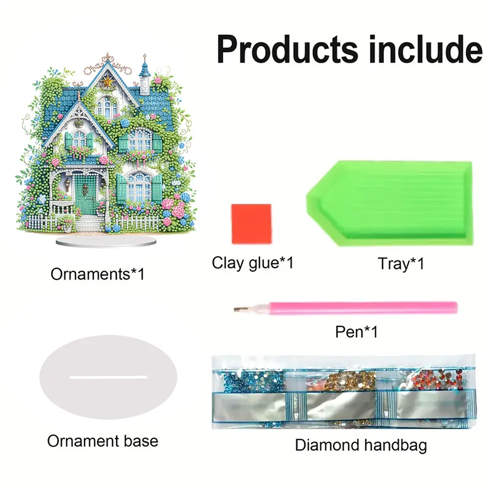 Flower House Diamond Painting Tabletop Ornaments Kit Diamond Painting Desktop Ornaments Kit for Home Office Desktop Decor