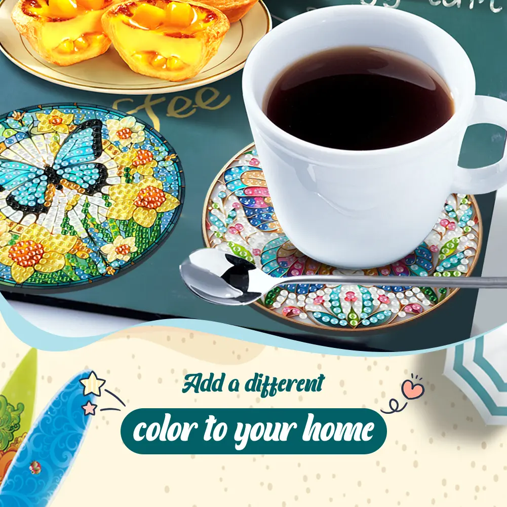6 Pcs DIY Diamond Painting Coasters Kits with Holder DIY Coaster Diamond Art Kits for Beginners Adults Art Craft Supplies