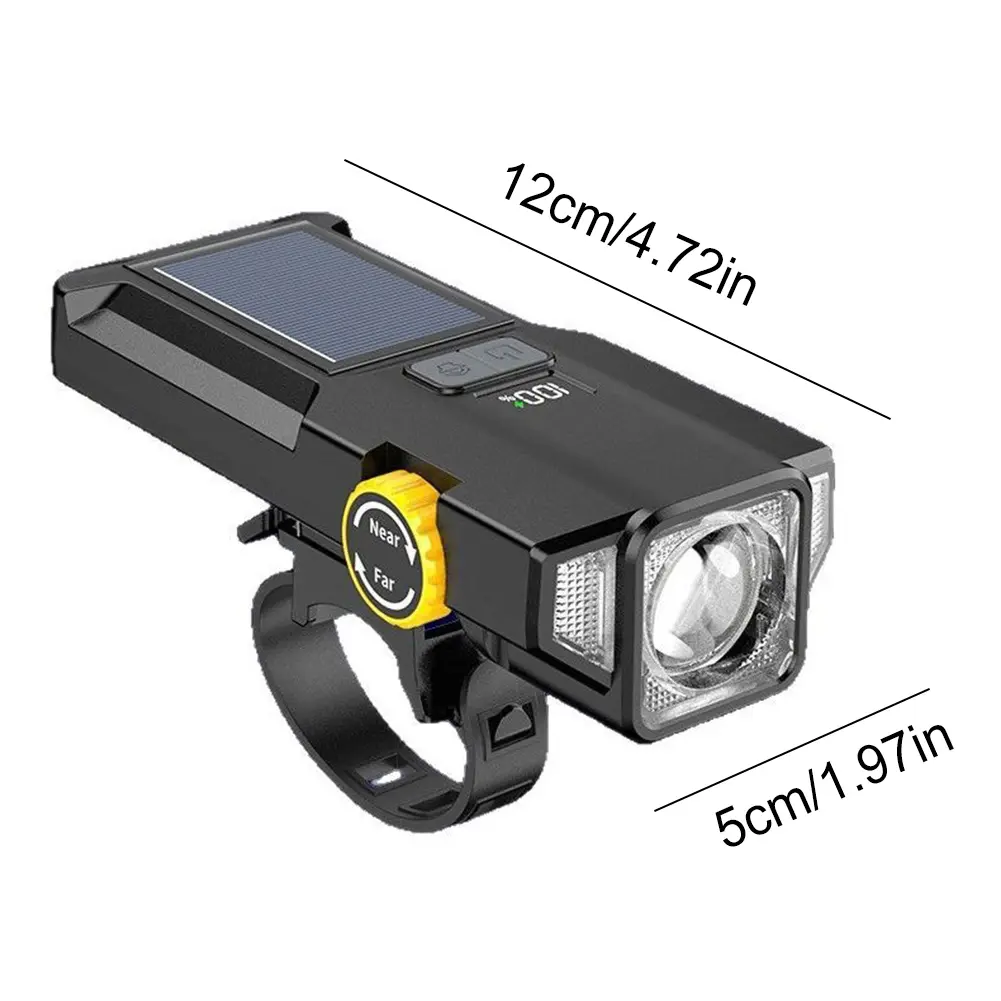 Solar Bicycle Headlight USB Rechargeable Super Bright Bike Light Power Display High Brightness Bike Flashlight for Night Riding