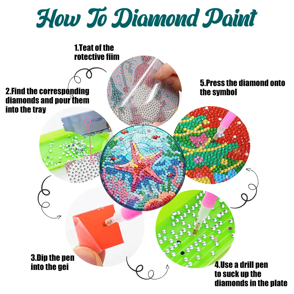 6 Pcs DIY Diamond Painting Coasters Kits with Holder DIY Coaster Diamond Art Kits for Beginners Adults Art Craft Supplies
