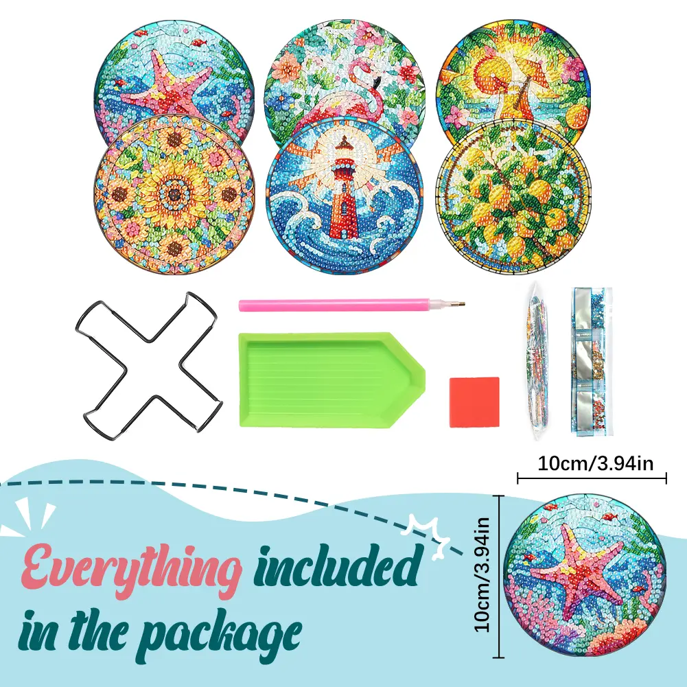 6 Pcs DIY Diamond Painting Coasters Kits with Holder DIY Coaster Diamond Art Kits for Beginners Adults Art Craft Supplies