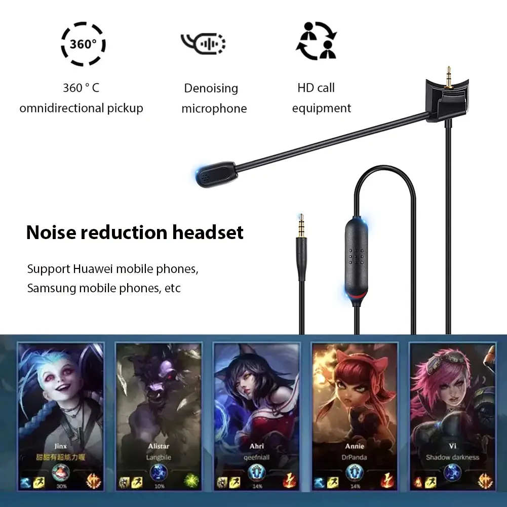 Gaming Headset Microphone Mic 3.5mm Plug Replacement Game Mic Noise Cancelling Cable Boom Microphone for Bose QC35 QC45
