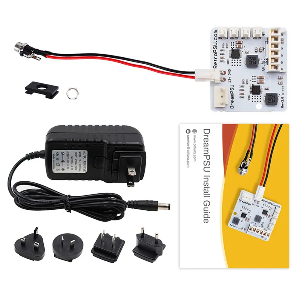 For Sega Dreamcast Rev2.0 DreamPSU 12V Power Supply Board + Power Plug Adapter Replacement Console Power Panel