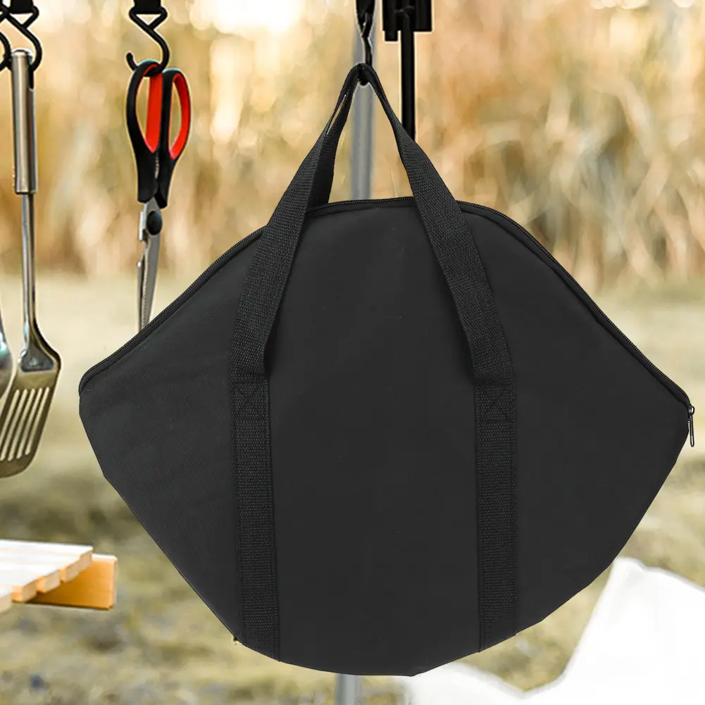 Camping Frying Pan Bag with Handle 600D Oxford Camping Cookware Organizer Wear-Resistant Waterproof Outdoor BBQ Tool for Kitchen
