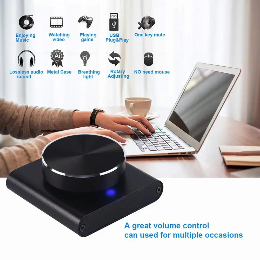 USB Volume Control Knob Audio Controller with Play/Pause/Back/Forward Volume Control Adjuster with USB Cable for Windows/Mac Os
