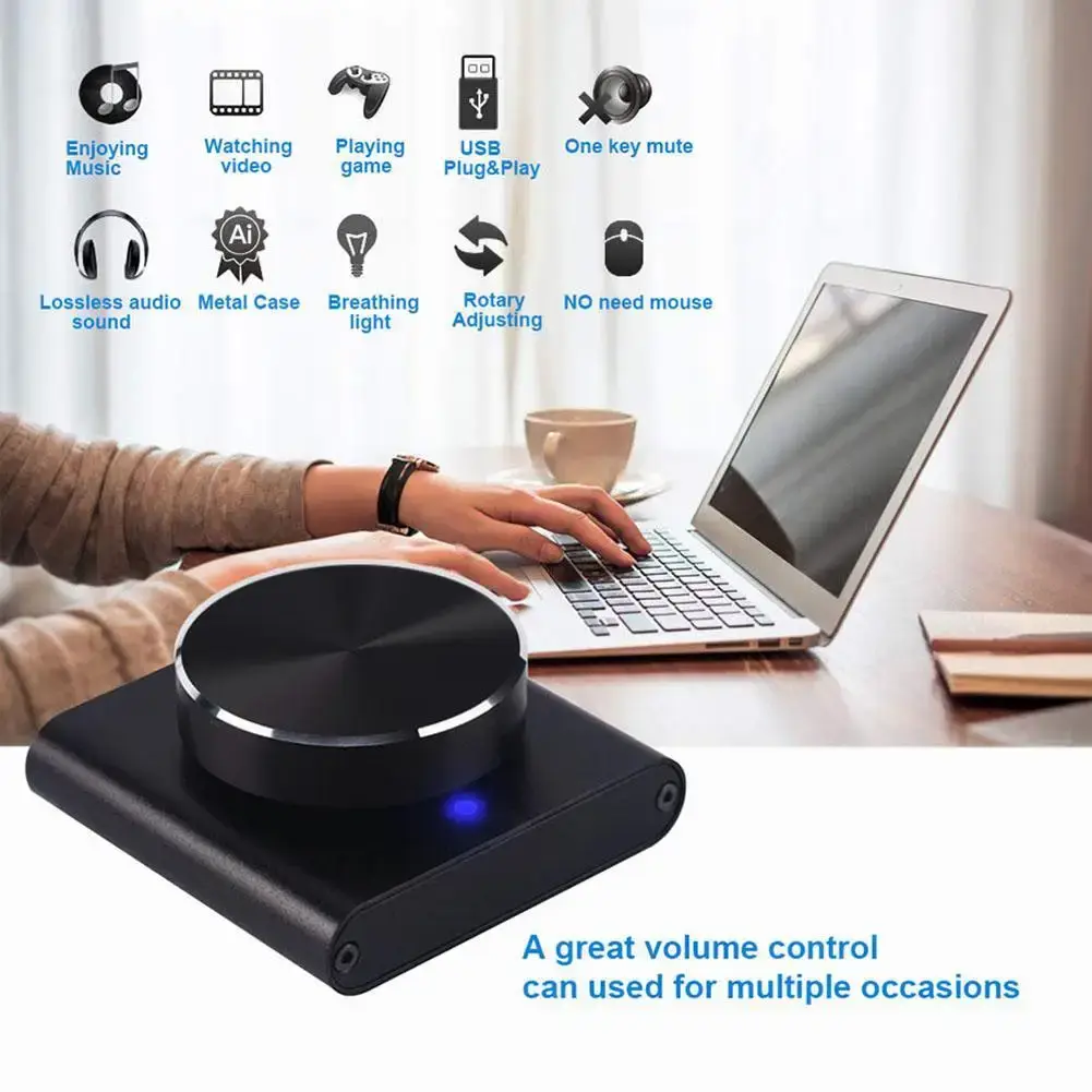 USB Volume Control Knob Audio Controller with Play/Pause/Back/Forward Volume Control Adjuster with USB Cable for Windows/Mac Os
