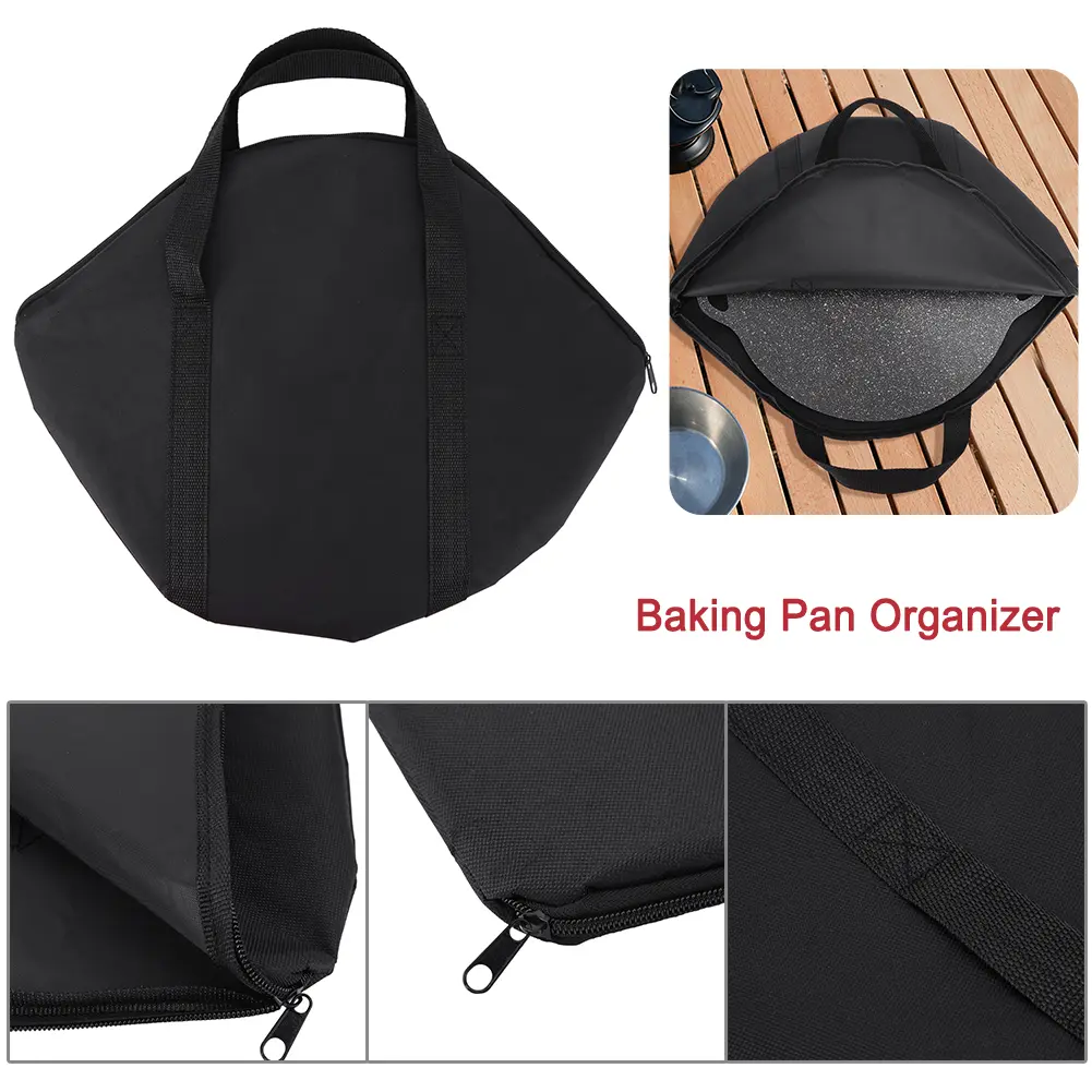 Camping Frying Pan Bag with Handle 600D Oxford Camping Cookware Organizer Wear-Resistant Waterproof Outdoor BBQ Tool for Kitchen
