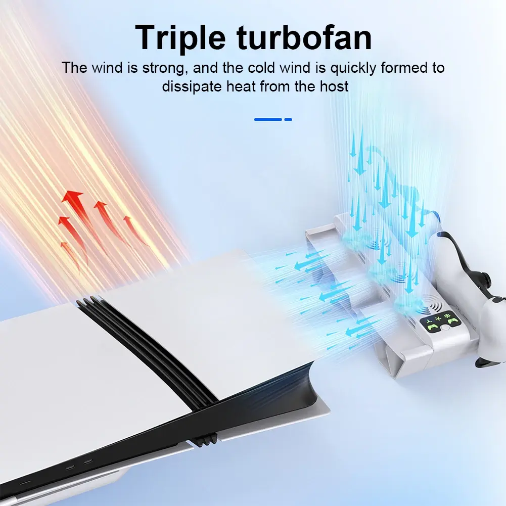 Horizontal Stand For PS5 Pro/PS5 Slim Disc/Digital Edition with Dual Controller Charger Cooling Station 3 Gear Adjustable Speeds