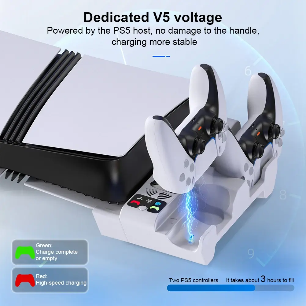 Horizontal Stand For PS5 Pro/PS5 Slim Disc/Digital Edition with Dual Controller Charger Cooling Station 3 Gear Adjustable Speeds