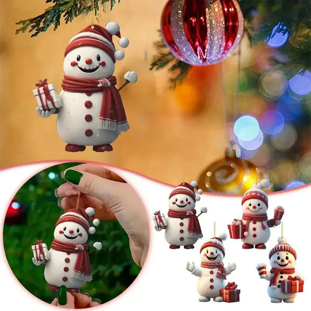 1-5pcs Snowman Christmas Tree Pendant Acrylic Xmas Tree Decoration Car Interior Decoration Hanging Pendant Merry Christmas 2024