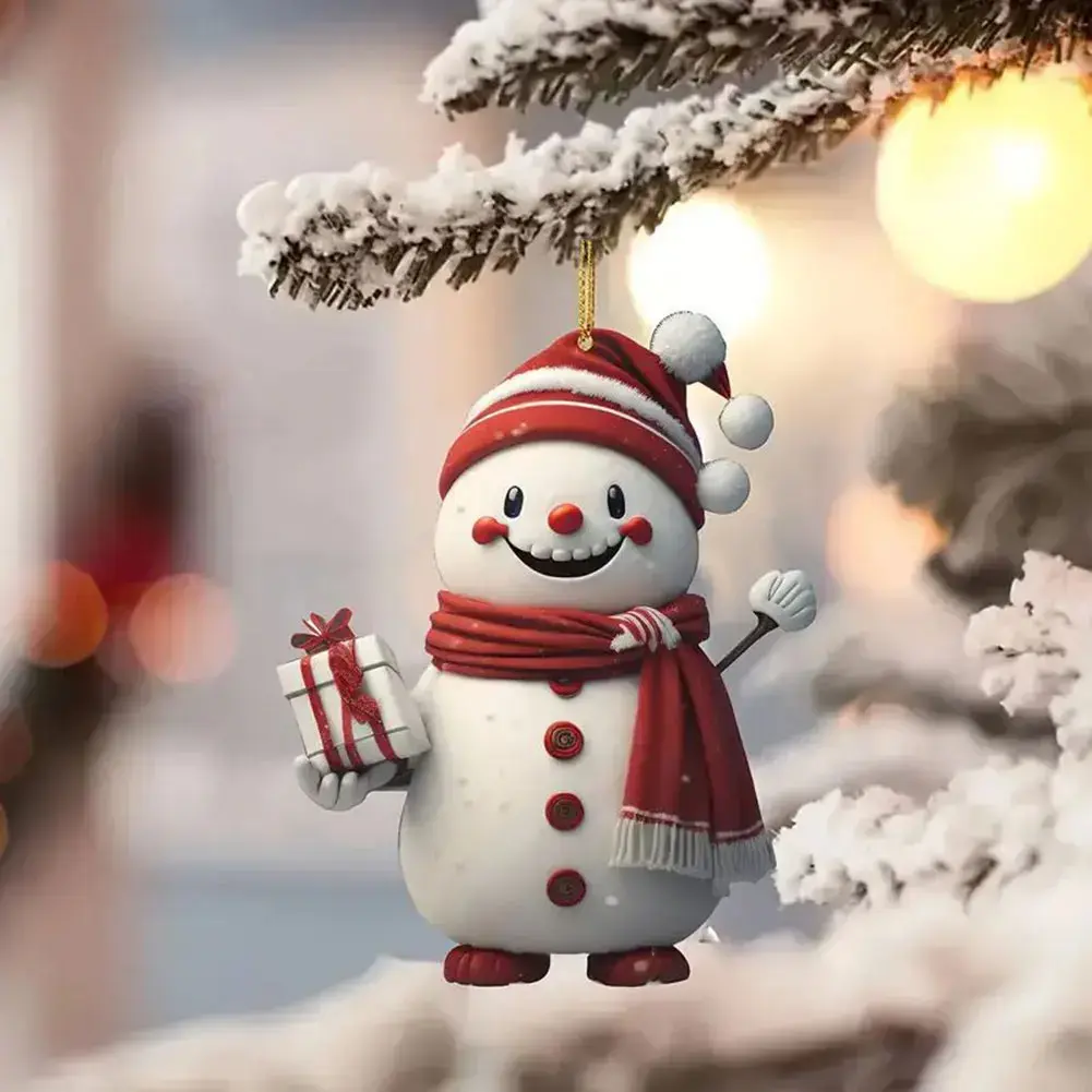 1-5pcs Snowman Christmas Tree Pendant Acrylic Xmas Tree Decoration Car Interior Decoration Hanging Pendant Merry Christmas 2024