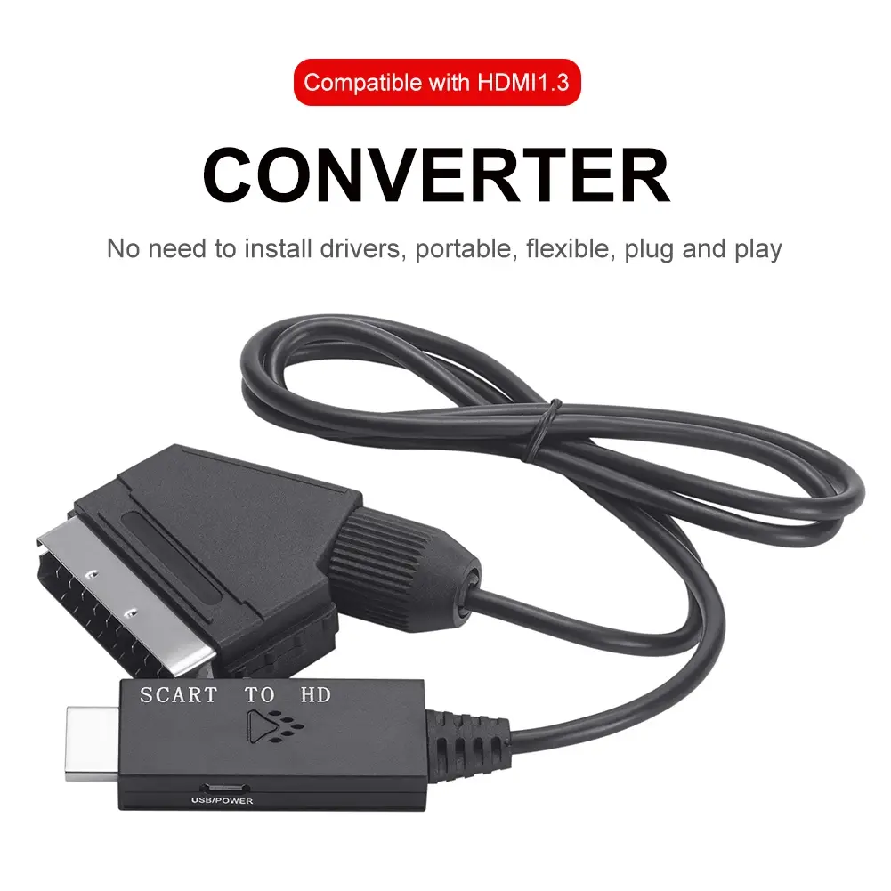 1M HD Converter Scart To HDMI-compatible 1080P Video Audio Converter Adapter DC 5V Micro USB Cable Accessories for Set-top Box