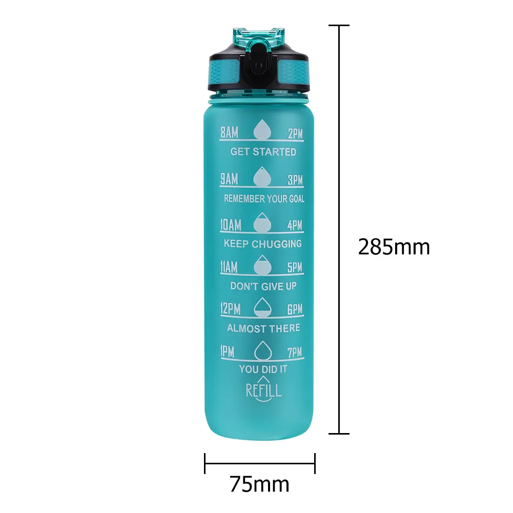 1000ml Plastic Frosted Cup Leakproof Fitness Cups BPA-Free Portable Drinking Cup with Time Scale for Camping Running