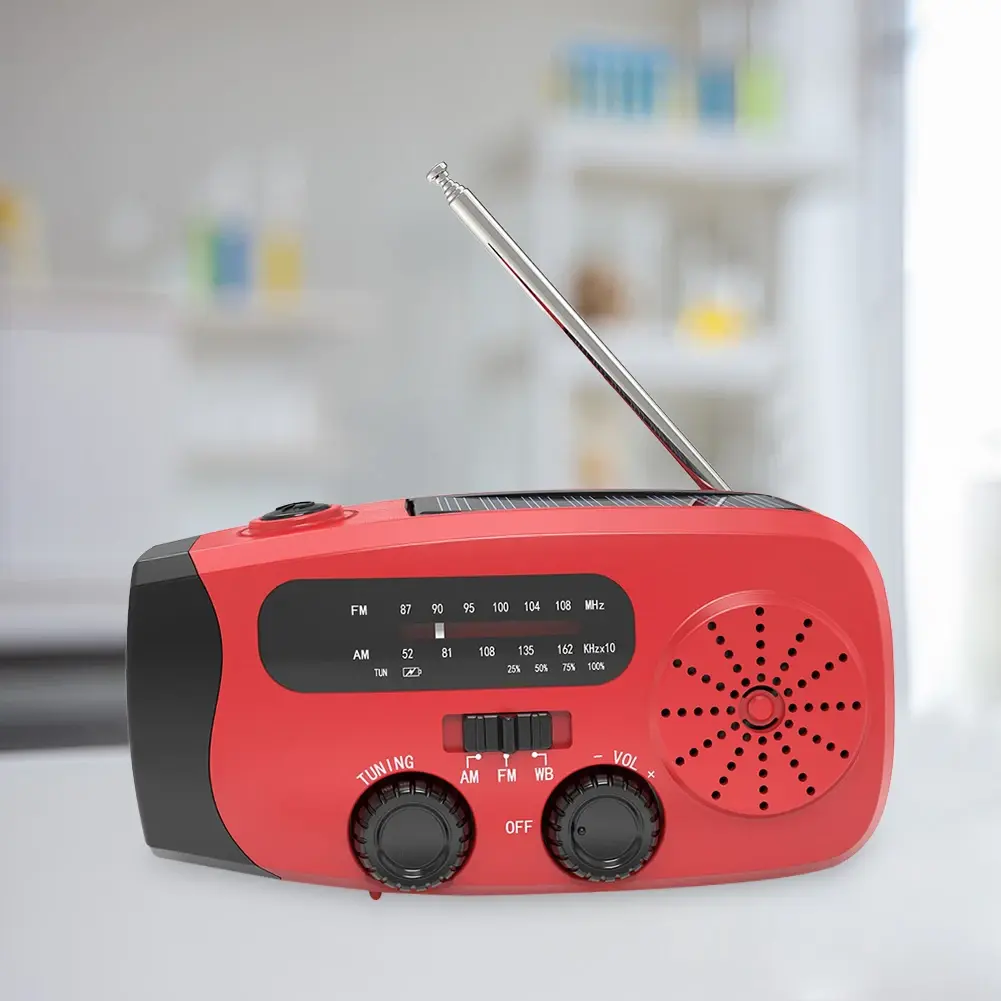 Emergency Hand Crank Radio with LED Lights Portable Phone Charger USB Charged & Solar Power Multifunctional for Outdoor Survival