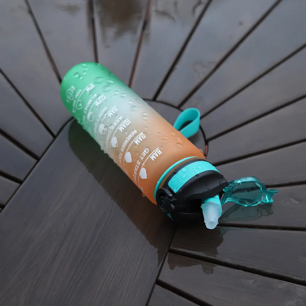 1000ml Plastic Frosted Cup Leakproof Fitness Cups BPA-Free Portable Drinking Cup with Time Scale for Camping Running