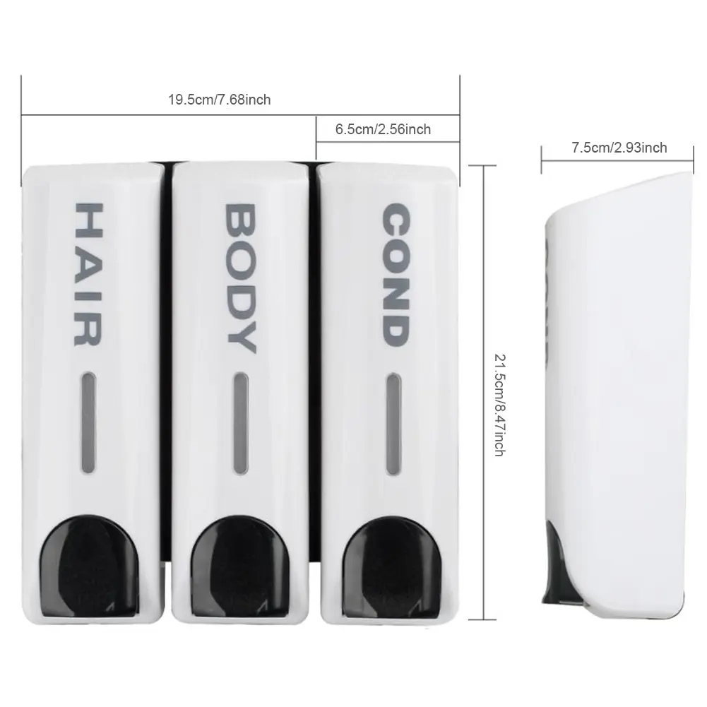 Triple 350ml Body Wash Dispenser Multi-Purpose Wall-Mount Washing Lotion Soap Container Heat-Resistant for Bathroom Accessories
