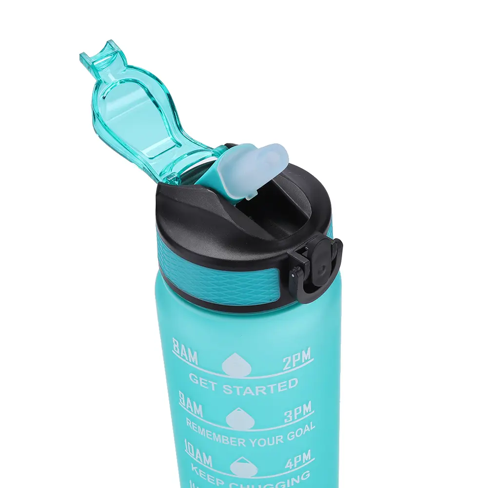 1000ml Plastic Frosted Cup Leakproof Fitness Cups BPA-Free Portable Drinking Cup with Time Scale for Camping Running