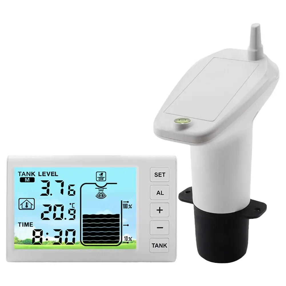 Ultrasonic Water Tank Liquid Depth Level Meter Temperature Sensor Time Display W/ Alarm Ultrasonic Tank Liquid Depth Level Meter