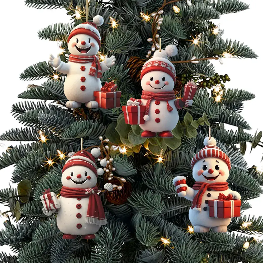 1-5pcs Snowman Christmas Tree Pendant Acrylic Xmas Tree Decoration Car Interior Decoration Hanging Pendant Merry Christmas 2024