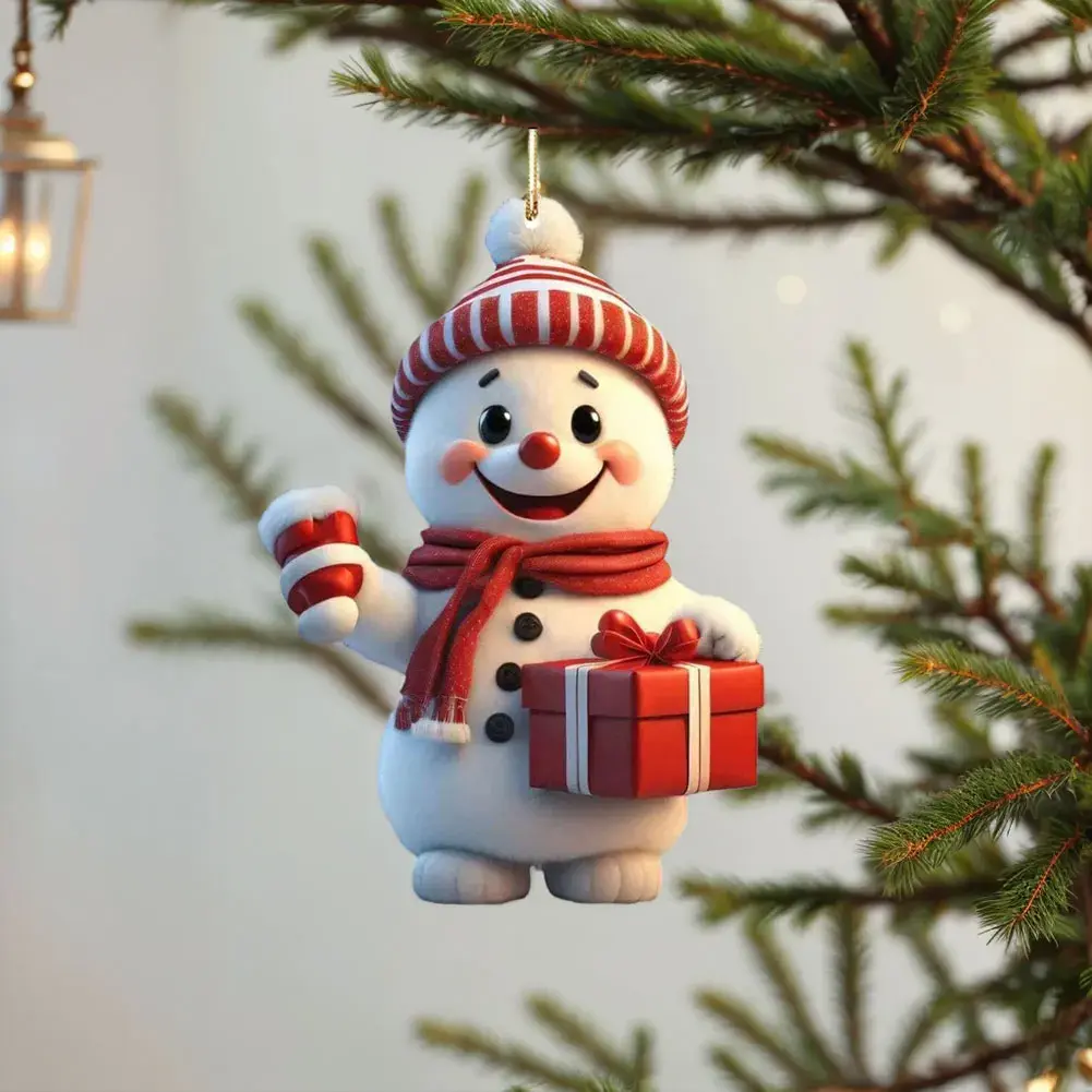 1-5pcs Snowman Christmas Tree Pendant Acrylic Xmas Tree Decoration Car Interior Decoration Hanging Pendant Merry Christmas 2024