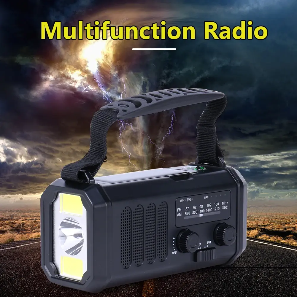 Solar Powered AM FM Weather Radio with LED Flashlight Type-C Charging Portable Radio Multifunctional Reading Lamp for Cell Phone