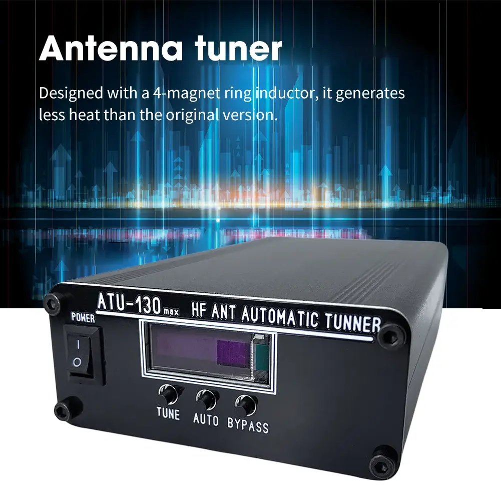 ATU-130 MAX Radio Automatic Antenna Tuner 1.8-50MHz 200W Miniature Shortwave Antenna Tuner Update Version of ATU-100 ATU100