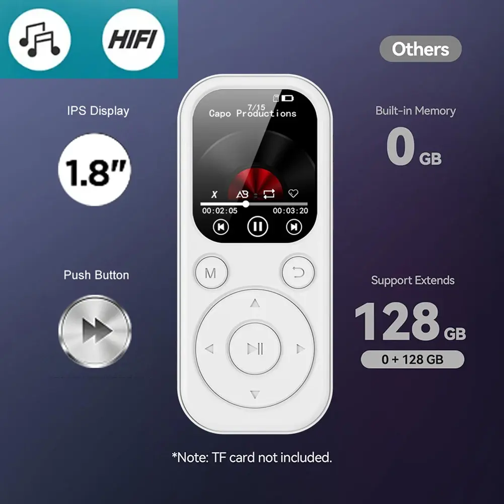 Bluetooth-Compatible 5.4 MP3 Player 2.01 Inch IPS Screen Portable MP3 Player Voice Recorder Support FM Radio Recording E-Book