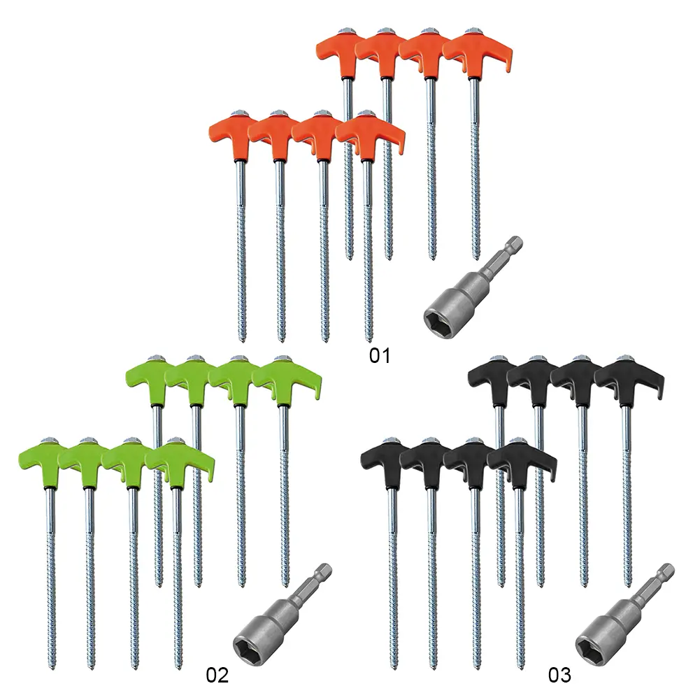 8Pcs Metal Tent Spikes with Hex Socket Heavy Duty Spiral Screw Camping Stakes Tent Ground Nail Heavy Duty Tent Stakes Pegs