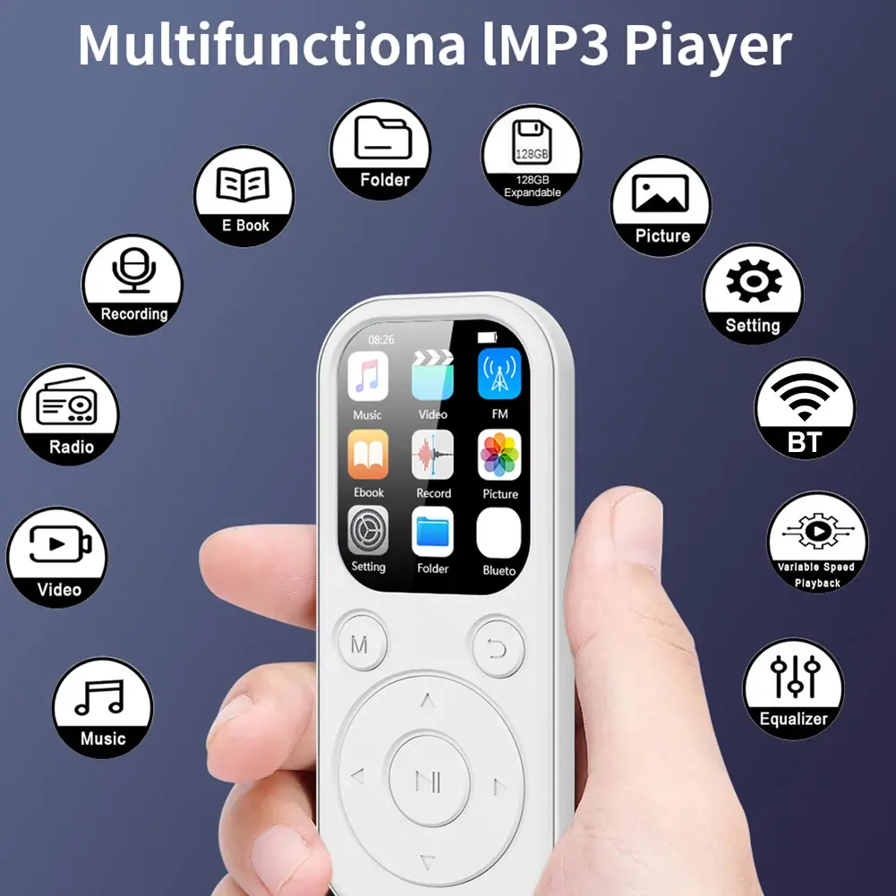 Bluetooth-Compatible 5.4 MP3 Player 2.01 Inch IPS Screen Portable MP3 Player Voice Recorder Support FM Radio Recording E-Book