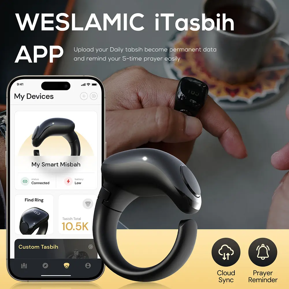 2025 Weslamic Smart Tasbeeh Tasbih Zikr Ring 4 Digit Smart Electronic Counter Waterproof for Muslim Praise Prayer Reminder