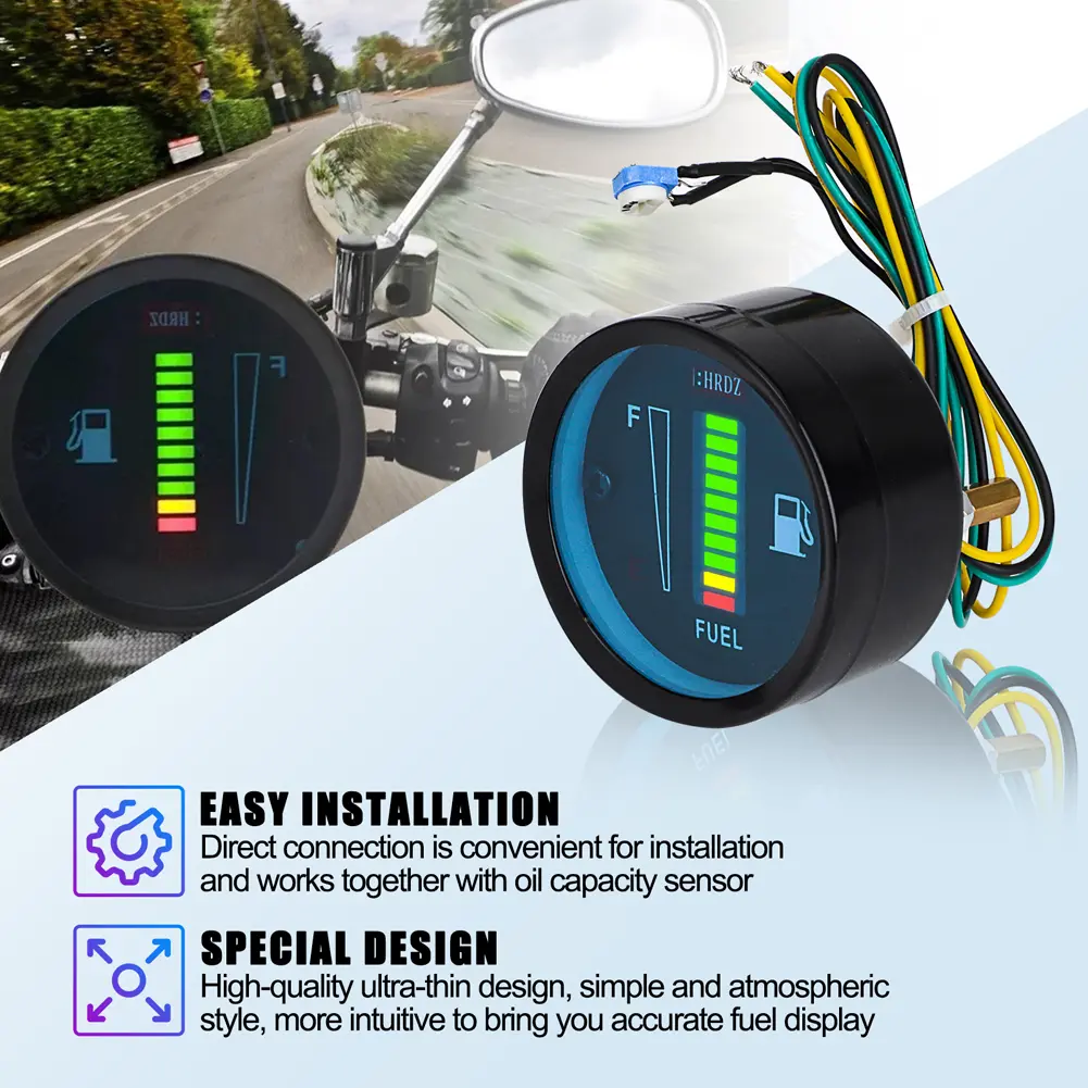 12V Fuel Level Gauge Ultra Thin 2Inch Fuel Level Meter High Precision Electronic Fuel Meter for Auto Vehicle Motorbike Truck SUV