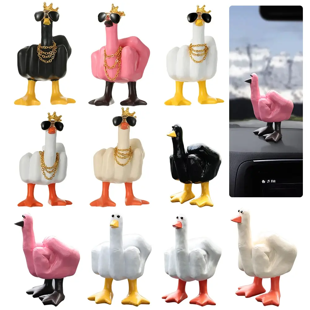 Middle Finger Cute Duck Figurine Resin Duck Decorative Figurine 7.5cm Funny Duck Statue for Home Garden Desk Decoration