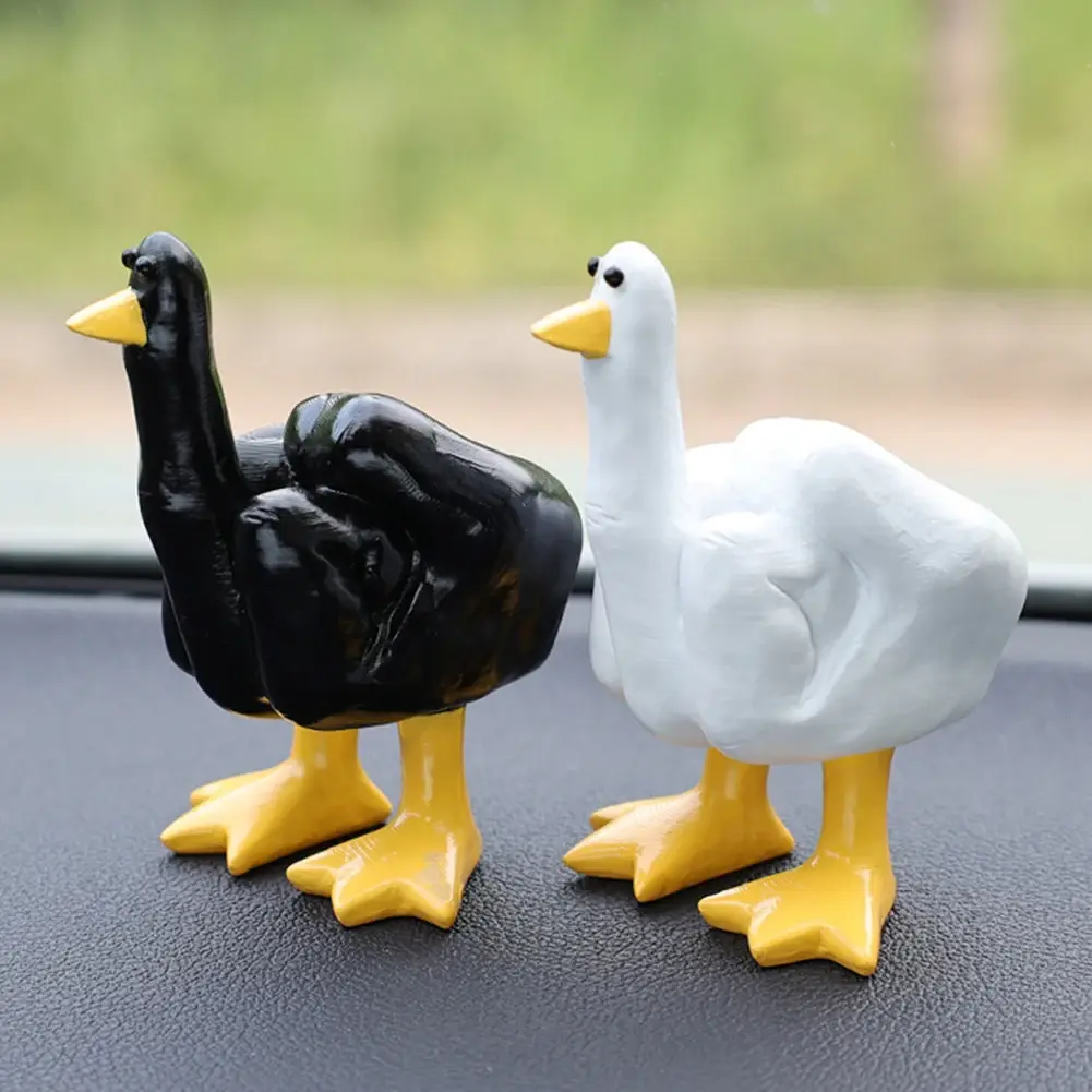 Middle Finger Cute Duck Figurine Resin Duck Decorative Figurine 7.5cm Funny Duck Statue for Home Garden Desk Decoration