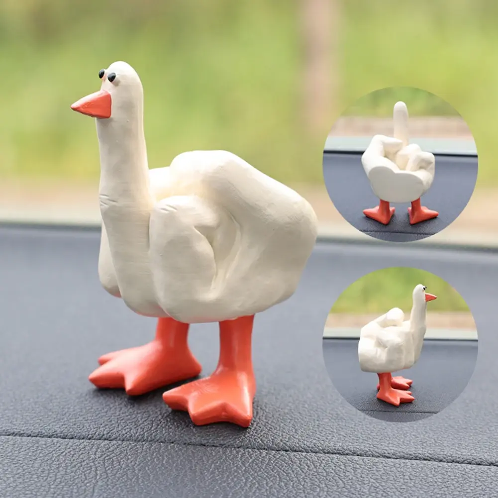 Middle Finger Cute Duck Figurine Resin Duck Decorative Figurine 7.5cm Funny Duck Statue for Home Garden Desk Decoration