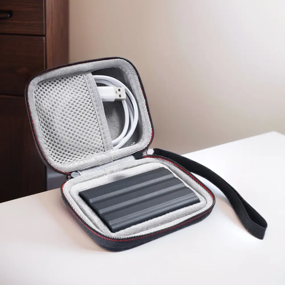 EVA Hard Drive Case with Mesh Bag&Hand Strap Travel Storage Bag Hardshell Case for Samsung T7 Shield/T9 4TB/2TB/1TB Portable SSD