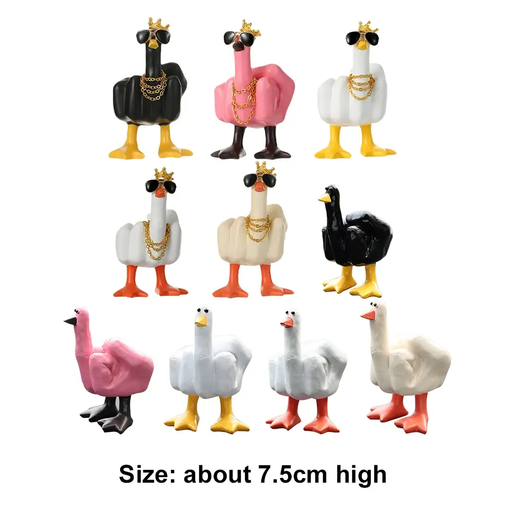Middle Finger Cute Duck Figurine Resin Duck Decorative Figurine 7.5cm Funny Duck Statue for Home Garden Desk Decoration