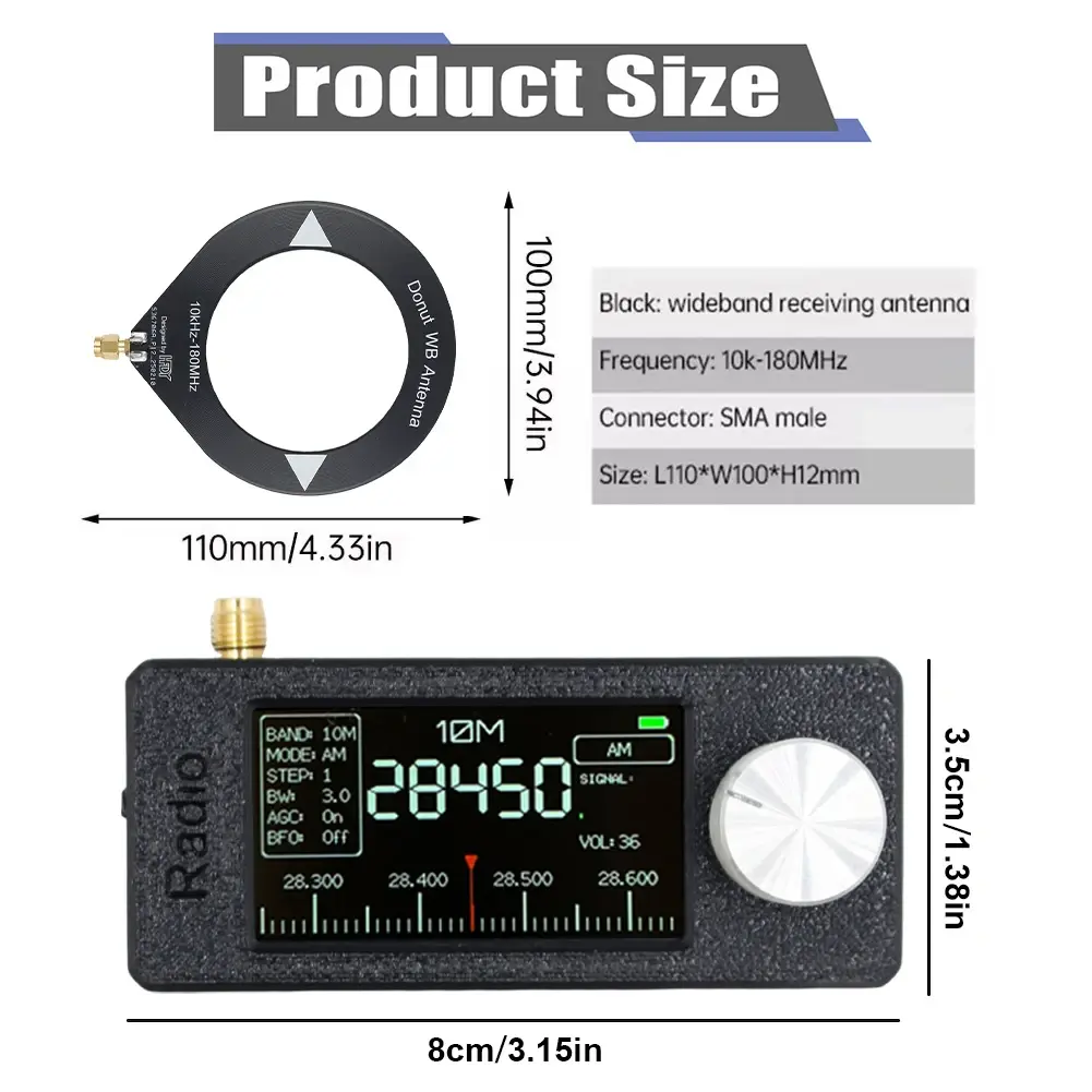 SI4732 0.5-108mhz Portable Radio 1.9inch IPS Screen Pocket Mini Radio LSB USB AM FM All Band Radio Receiver FM/AM Radio