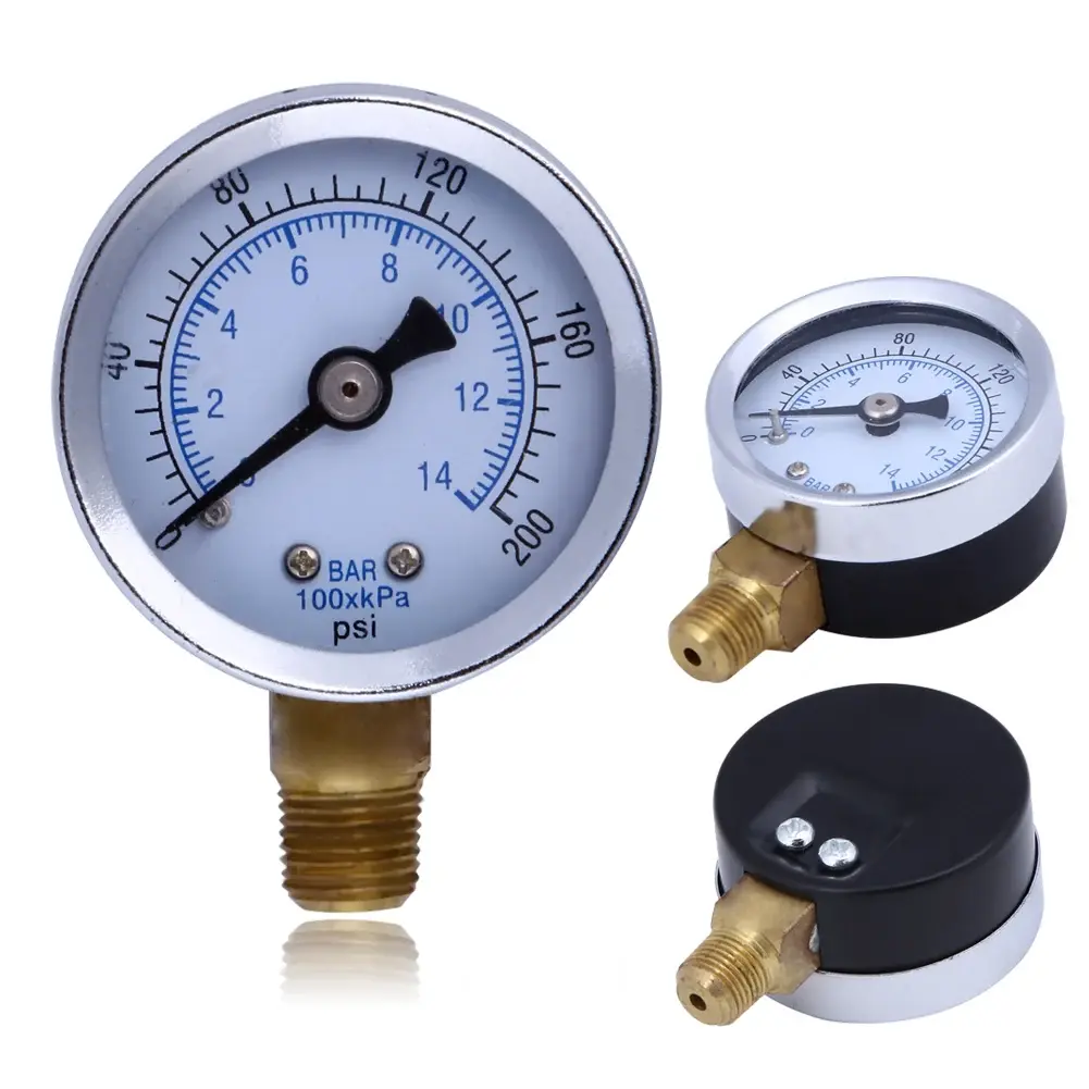 0~200 PSI 0~14 Bar Pressure Gauge Air Compressor Hydraulic Pressure Gauge Meter 1/8" Male NPT Threads Metal Pressure Tester