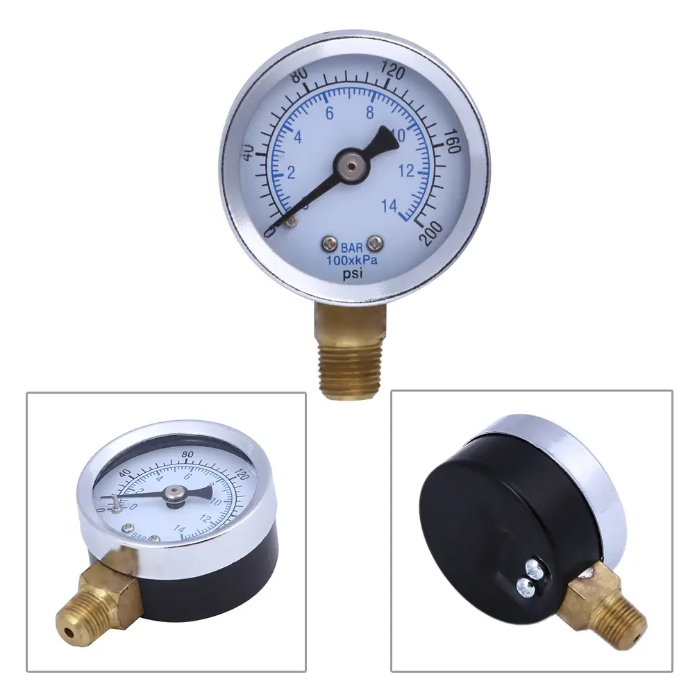 0~200 PSI 0~14 Bar Pressure Gauge Air Compressor Hydraulic Pressure Gauge Meter 1/8" Male NPT Threads Metal Pressure Tester