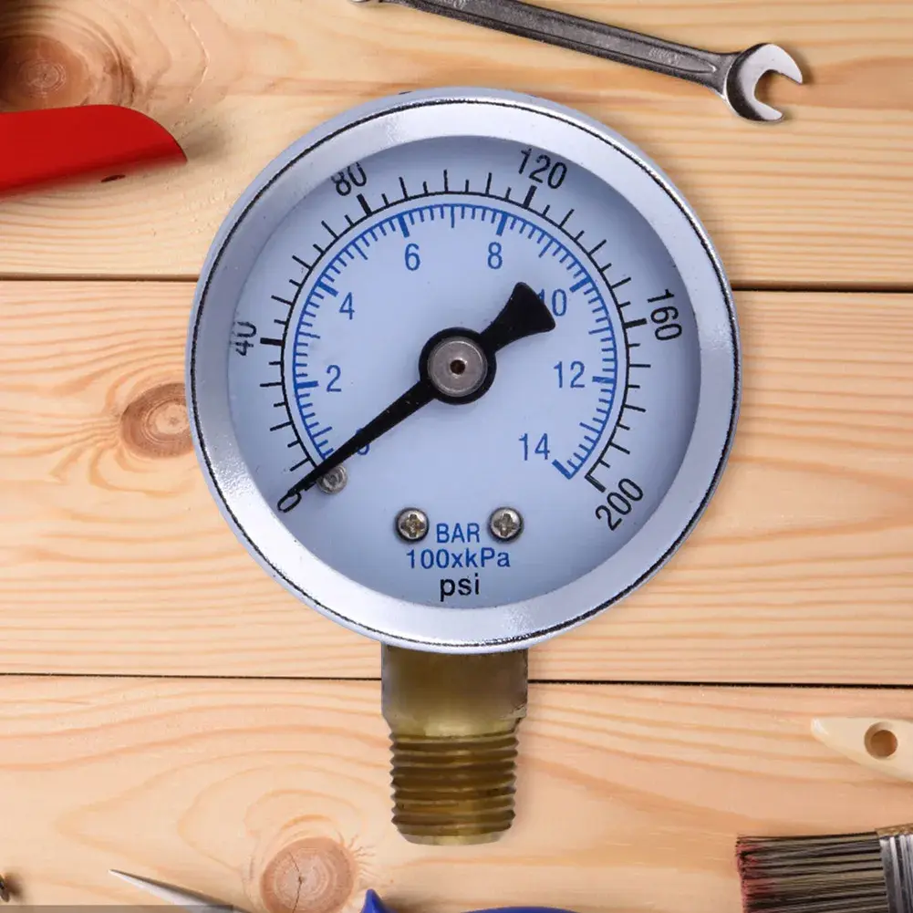 0~200 PSI 0~14 Bar Pressure Gauge Air Compressor Hydraulic Pressure Gauge Meter 1/8" Male NPT Threads Metal Pressure Tester